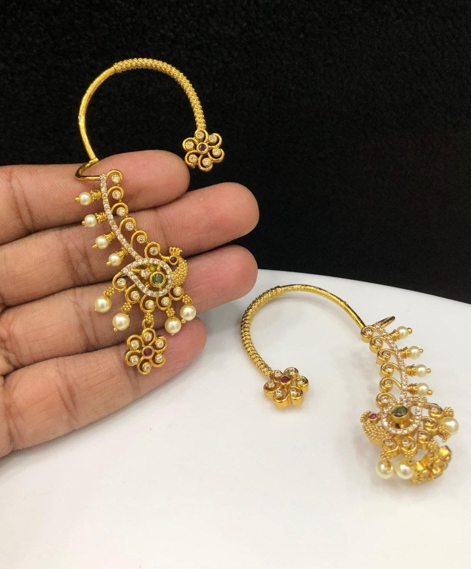 Floral Peacock CZ Stone Earcuff Jhumkas